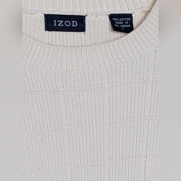 Izod Men's (Size L) Cream Cotton Crewneck Knit Sweater w/Textured Grid Design - Picture 7 of 15